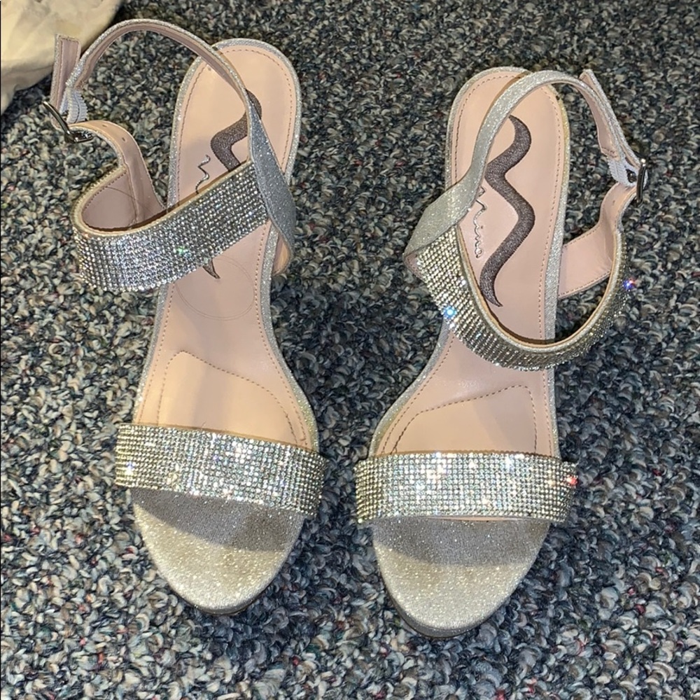 Silver pumps high heels